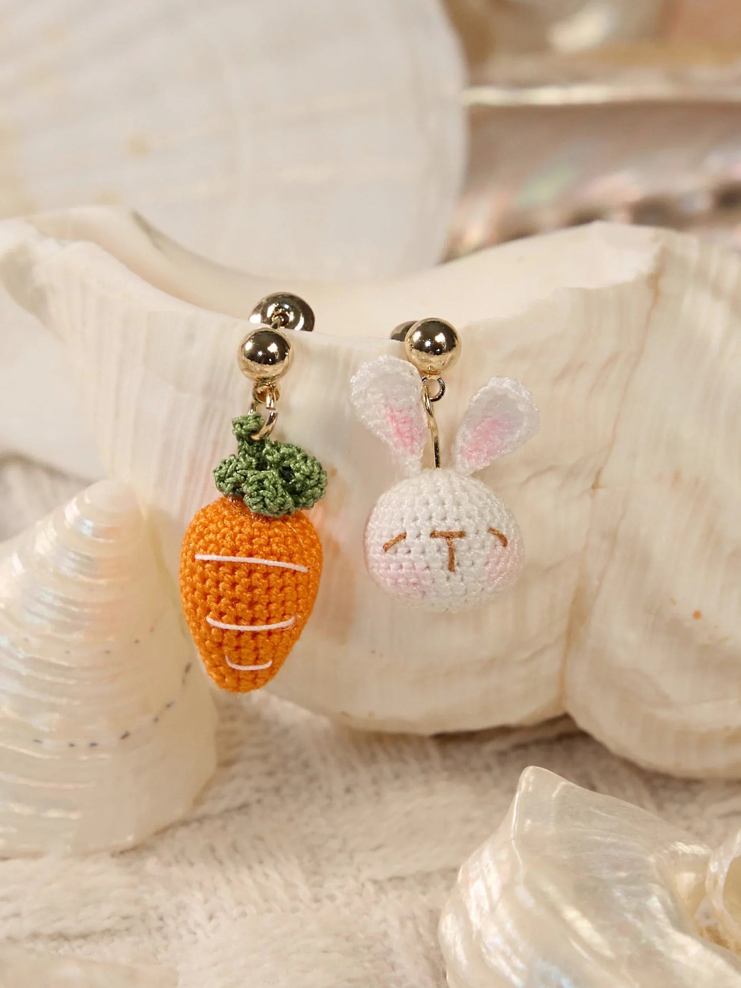 Hoppy Bunny Micro Earrings Handmade Crochet Easter Gift
