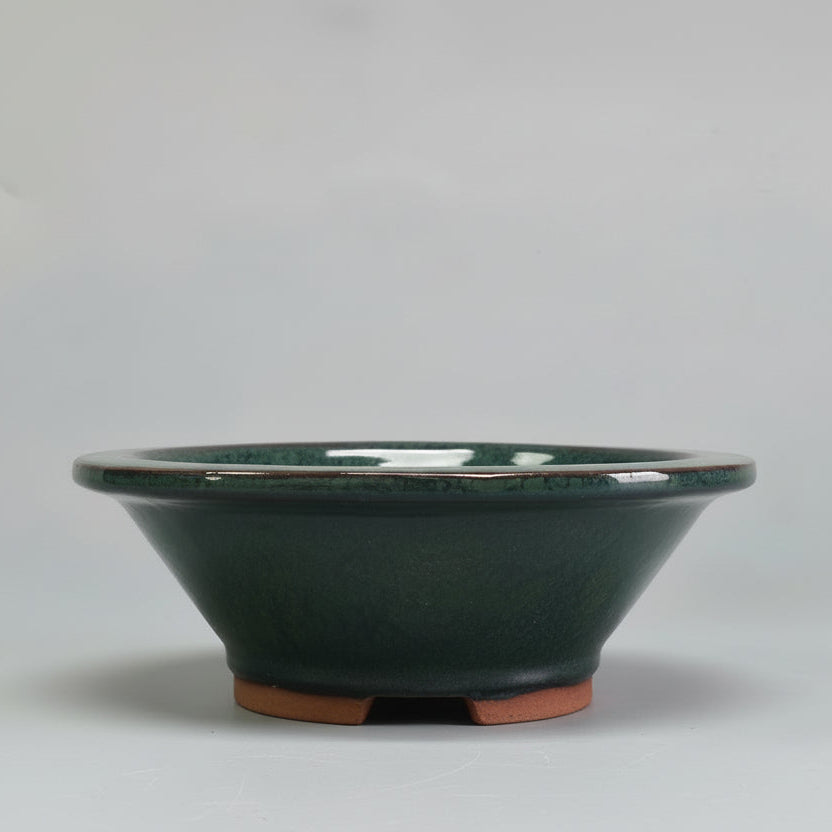 21cm Glazed Bonsai Pot | Round | 21cm x 9cm | Dark Green