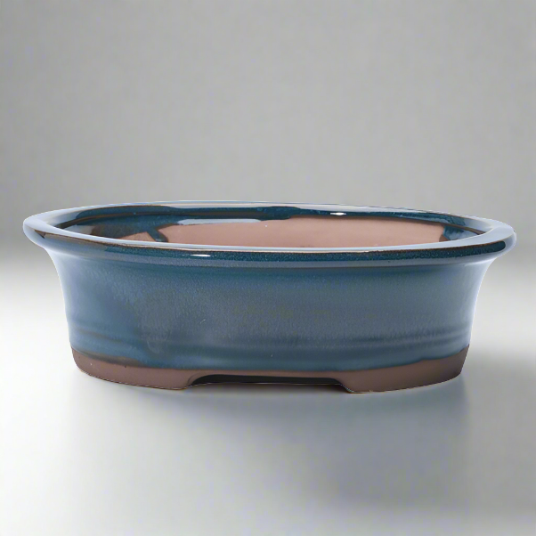 Blue Oval Glazed Bonsai Pot 16cm x 12cm x 4cm