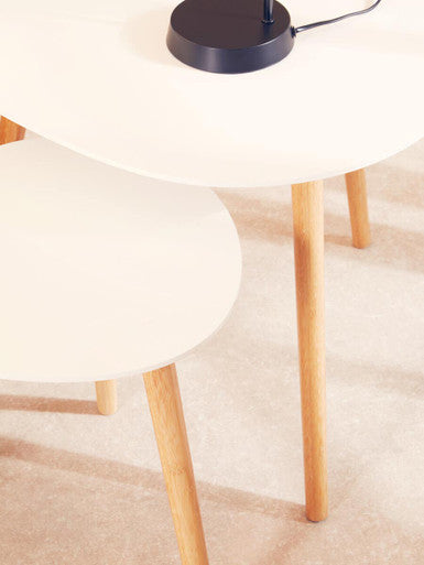 Nostra White Gloss and Bamboo Set of 2 Triangular Side Tables