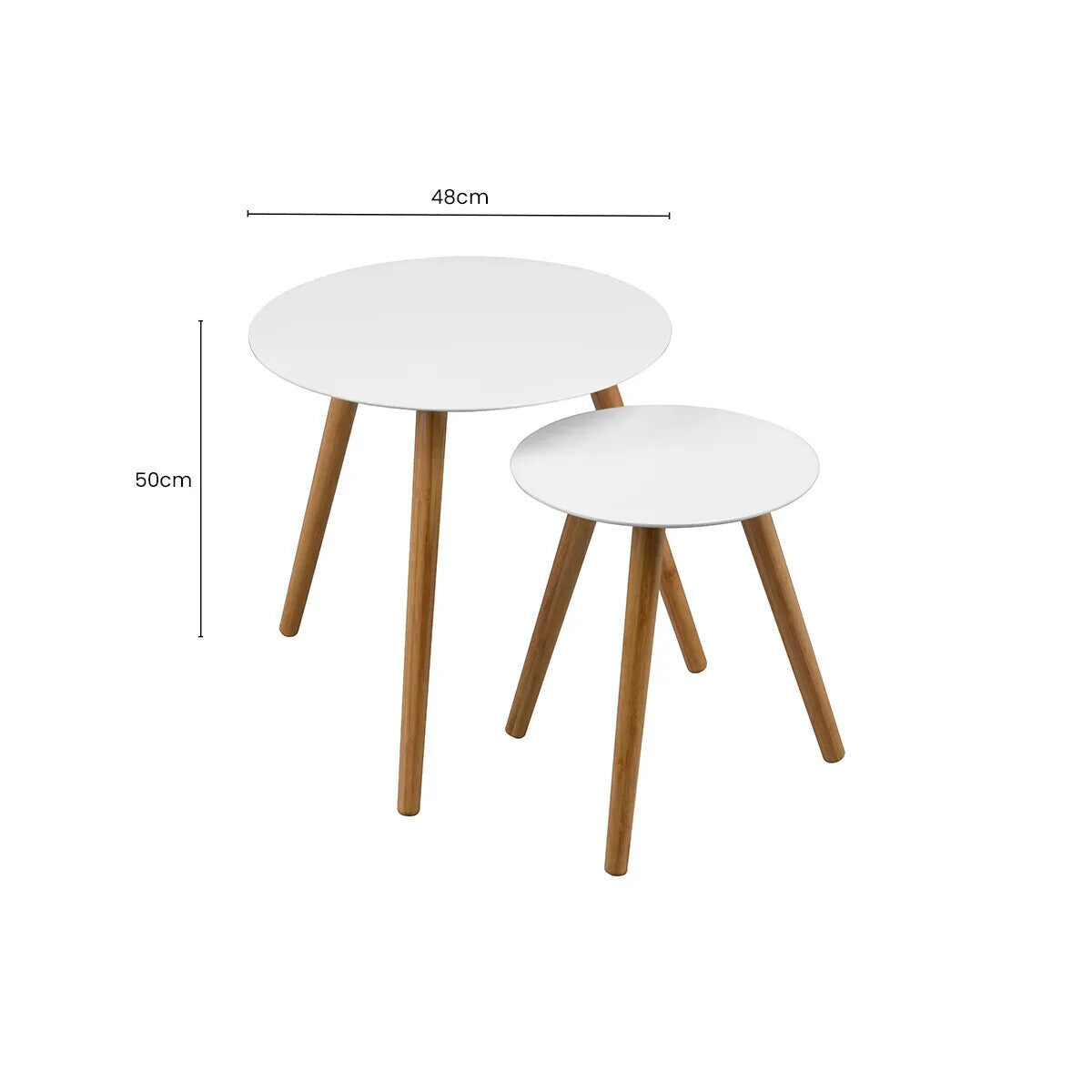 Nostra White Gloss and Bamboo Set of 2 Round Side Tables