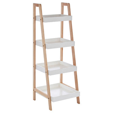 Arla Natural and White Birch Wood 4 Tier Bathroom Shelf Unit