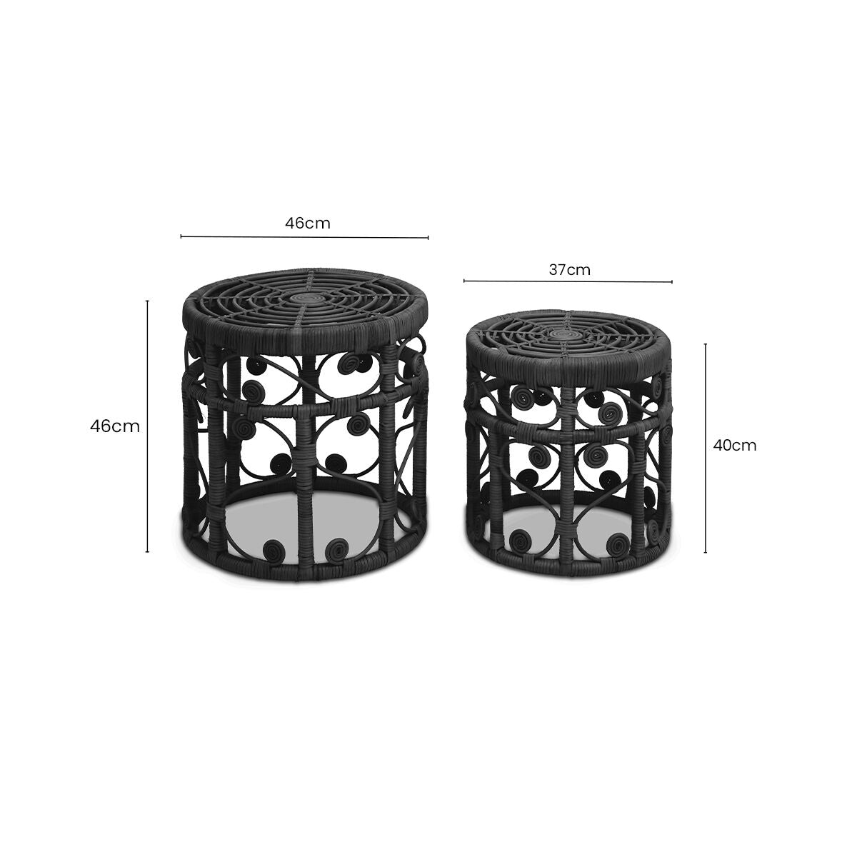 Mataram Black Natural Rattan Set of 2 Tables