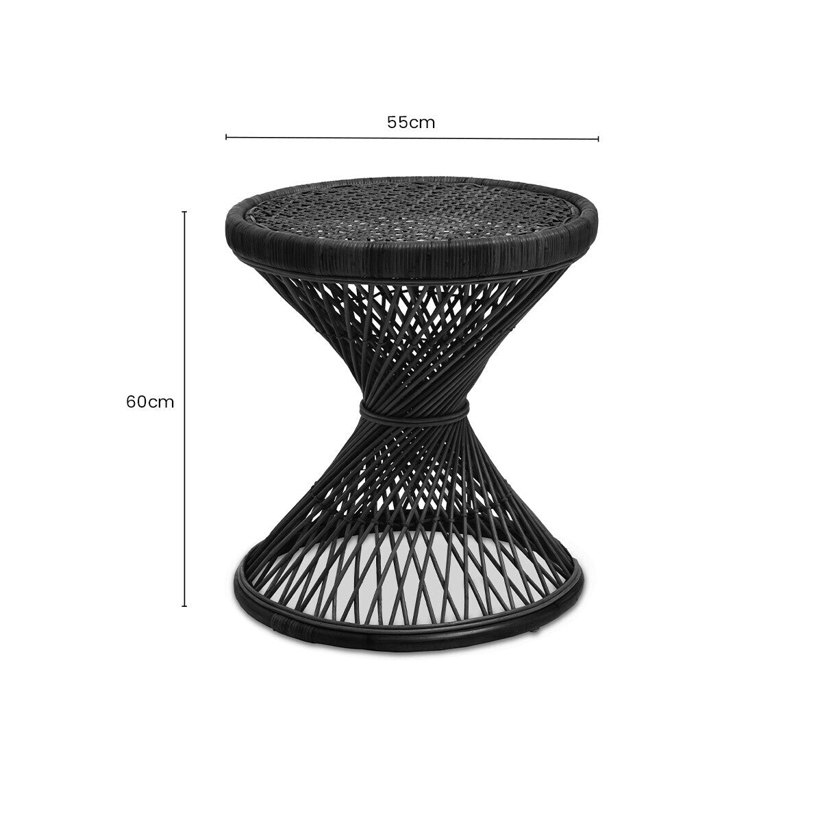 Mataram Black Finish Rattan Hourglass Side Table
