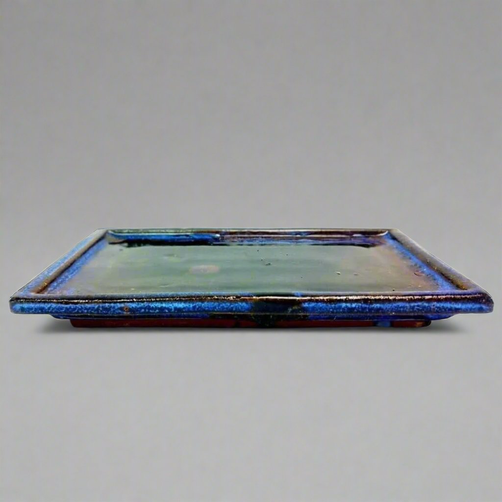 30cm Glazed Bonsai Pot Drip Tray | Rectangle | Blue