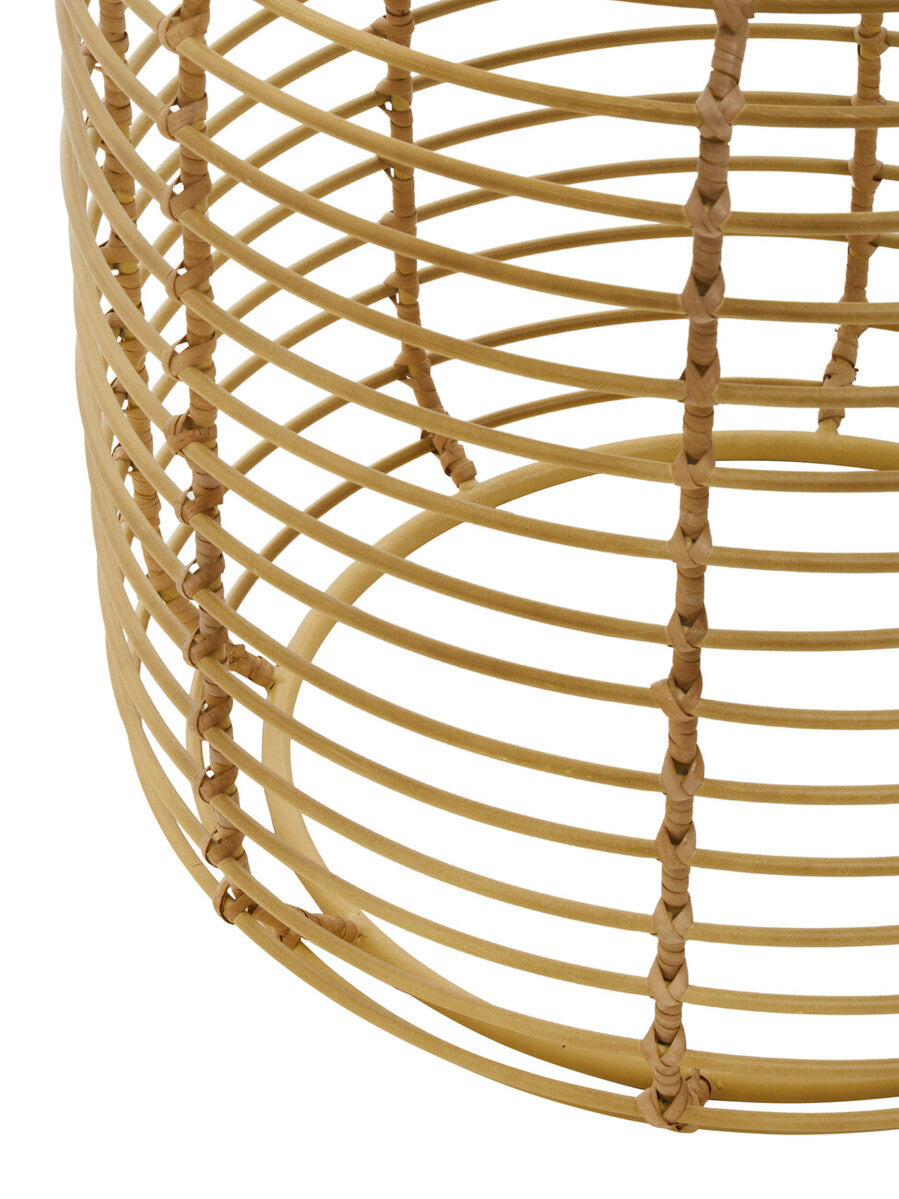 Trento Natural Rattan Round Side Table with Antique Gold Finish Frame