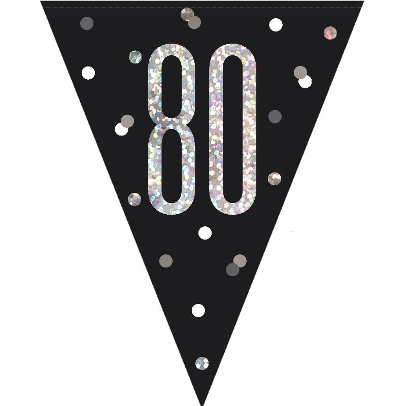 Black and Silver 80th Birthday Bunting Banners