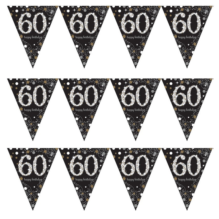 Gold Sparkle 60th Birthday Bunting Flag Banner