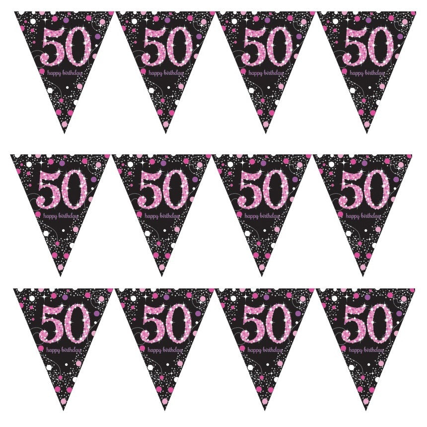 Pink Sparkle 50th Birthday Bunting Banner