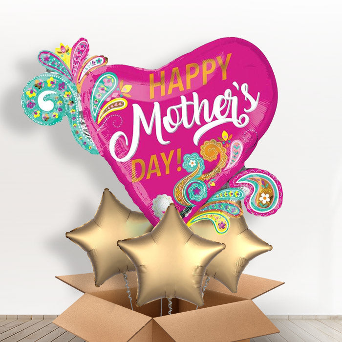 Happy Mothers Day Heart Giant Balloon in a Box Gift - With 3 Themed Balloons | Small Indoor Plants