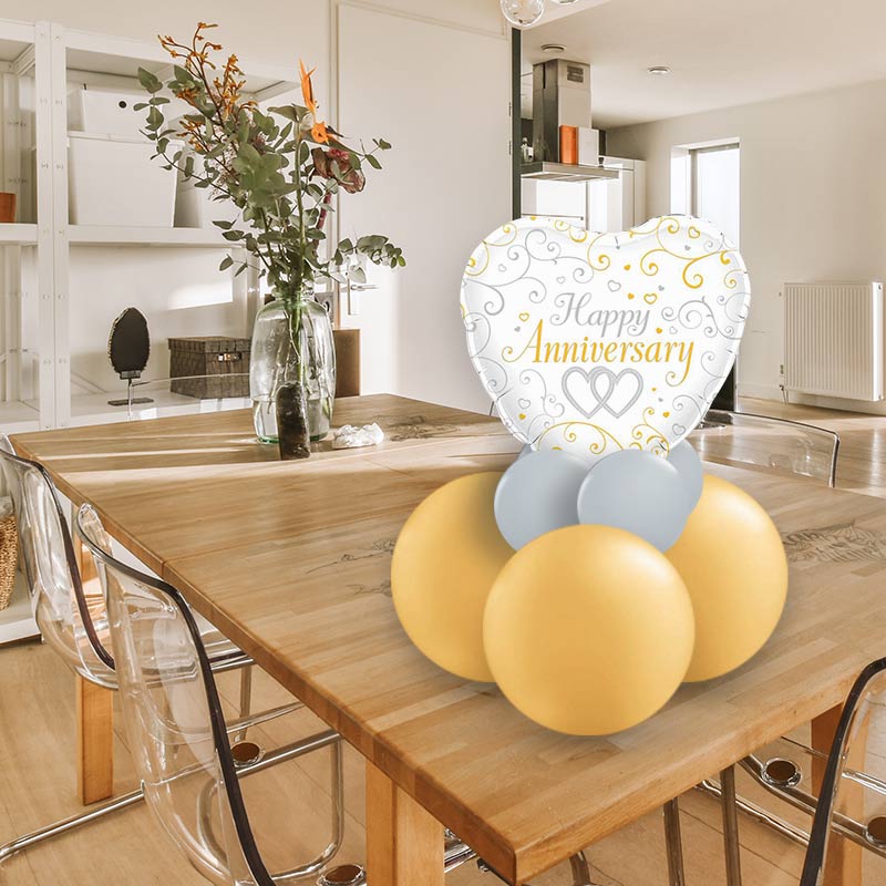 Happy Anniversary Heart Balloon Gift Message | Table Decoration - Air Filled Centrepiece | Small Indoor Plants