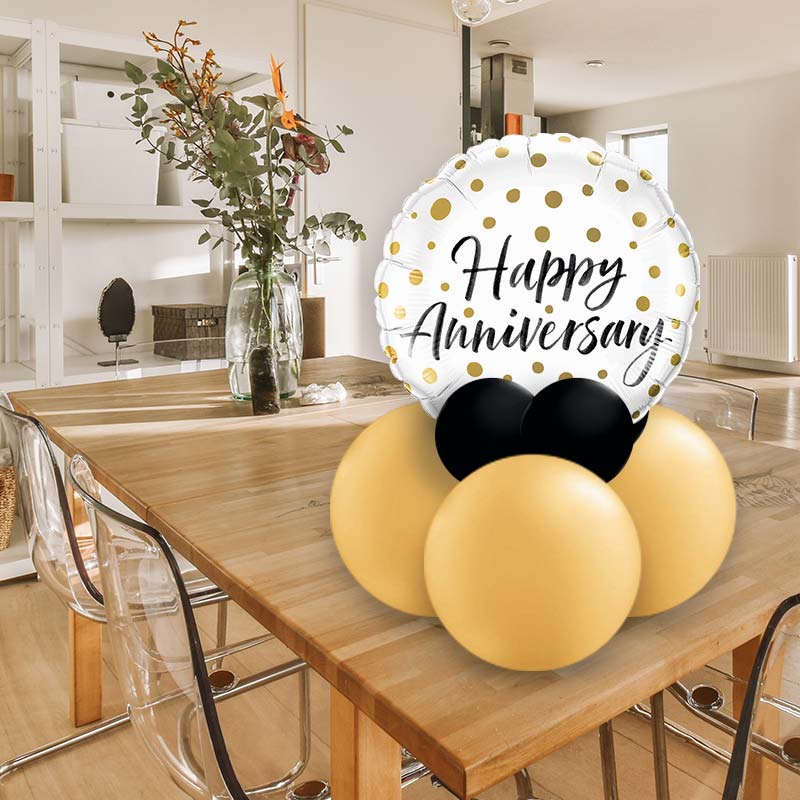 Happy Anniversary Gold Dots Balloon Gift Message | Table Decoration - Air Filled Centrepiece | Small Indoor Plants