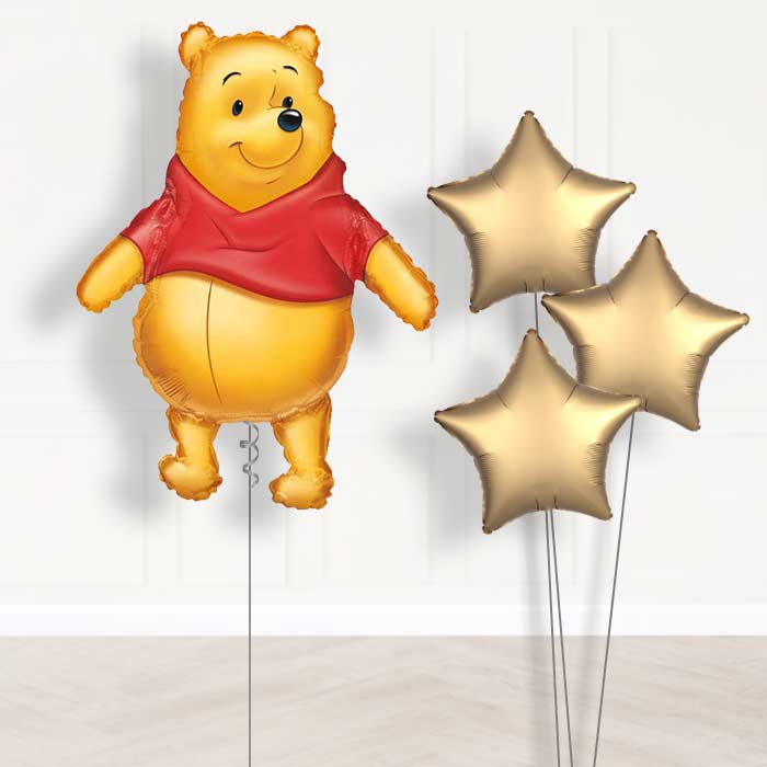 Winnie the Pooh Balloon Bouquet Delivered - Plain Bouquet | Small Indoor Plants
