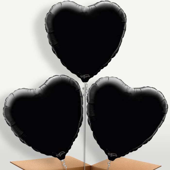 Black Heart Bunch of Balloons inflated with Helium | Small Indoor Plants