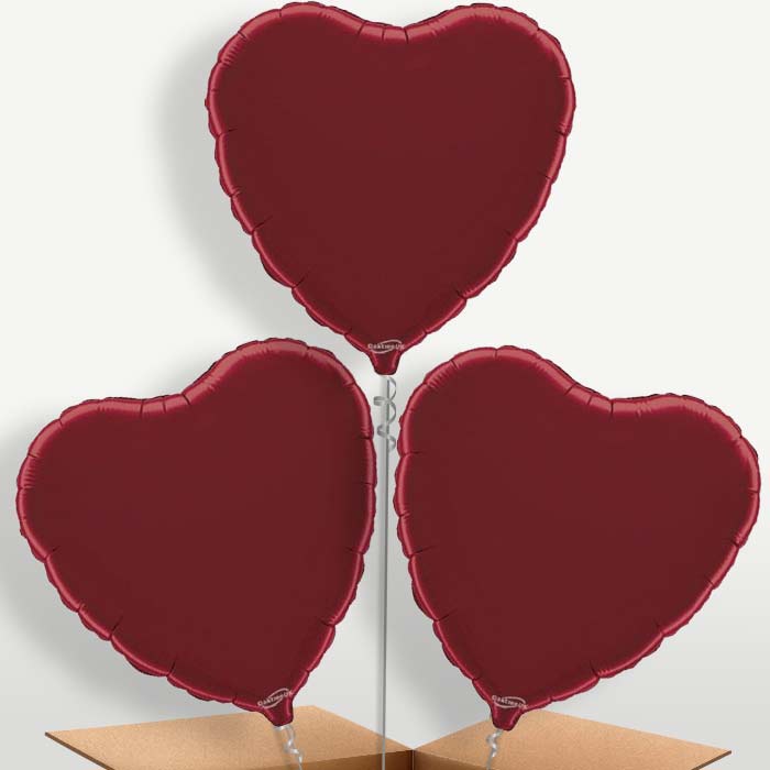 Burgundy Heart Bunch of Balloons inflated with Helium | Small Indoor Plants