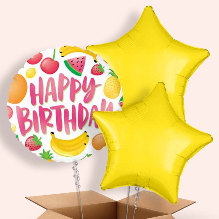Fruits | Summer Happy Birthday Balloon in a Box - 3 Balloon | Small Indoor Plants