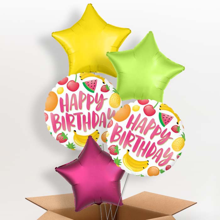 Fruits | Summer Happy Birthday Balloon in a Box - 5 Balloon | Small Indoor Plants