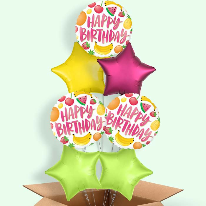 Fruits | Summer Happy Birthday Balloon in a Box - 7 Balloon | Small Indoor Plants