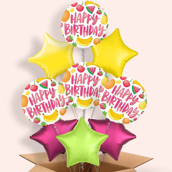 Fruits | Summer Happy Birthday Balloon in a Box - 9 Balloon | Small Indoor Plants