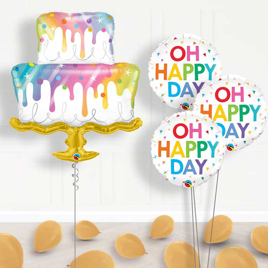 Rainbow Wedding Cake Balloon Bouquet in a Box - Themed Bouquet and Latex | Small Indoor Plants