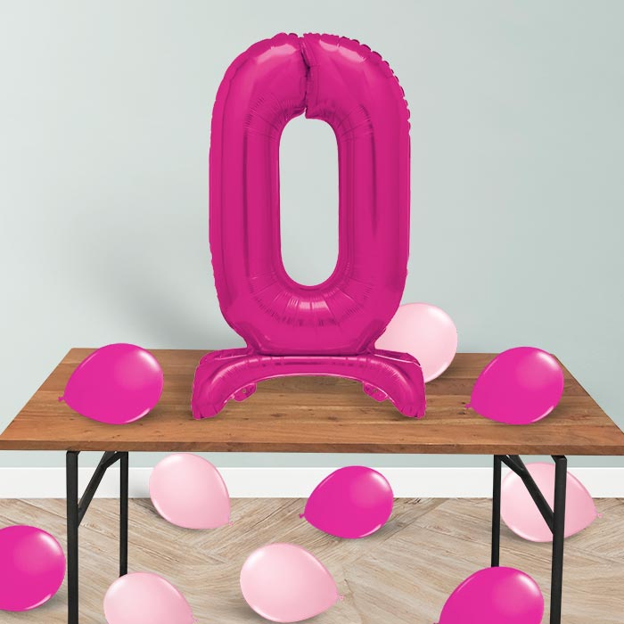 Pink Number 0 Birthday Inflated Standing Balloon Decoration - Number 0 | Small Indoor Plants