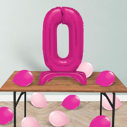 Pink Number 0 Birthday Inflated Standing Balloon Decoration - Number 0 | Small Indoor Plants