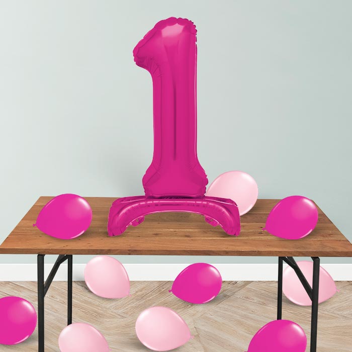 Pink Number 1 Birthday Inflated Standing Balloon Decoration - Number 1 | Small Indoor Plants