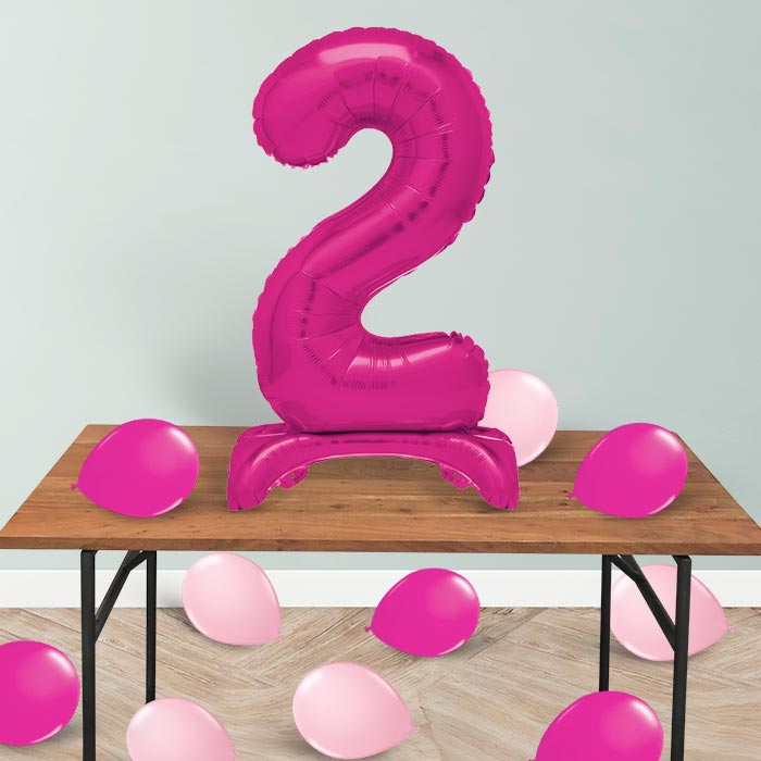Pink Number 2 Birthday Inflated Standing Balloon Decoration - Number 2 | Small Indoor Plants