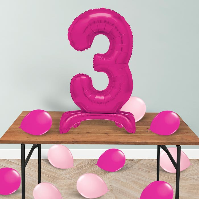 Pink Number 3 Birthday Inflated Standing Balloon Decoration - Number 3 | Small Indoor Plants