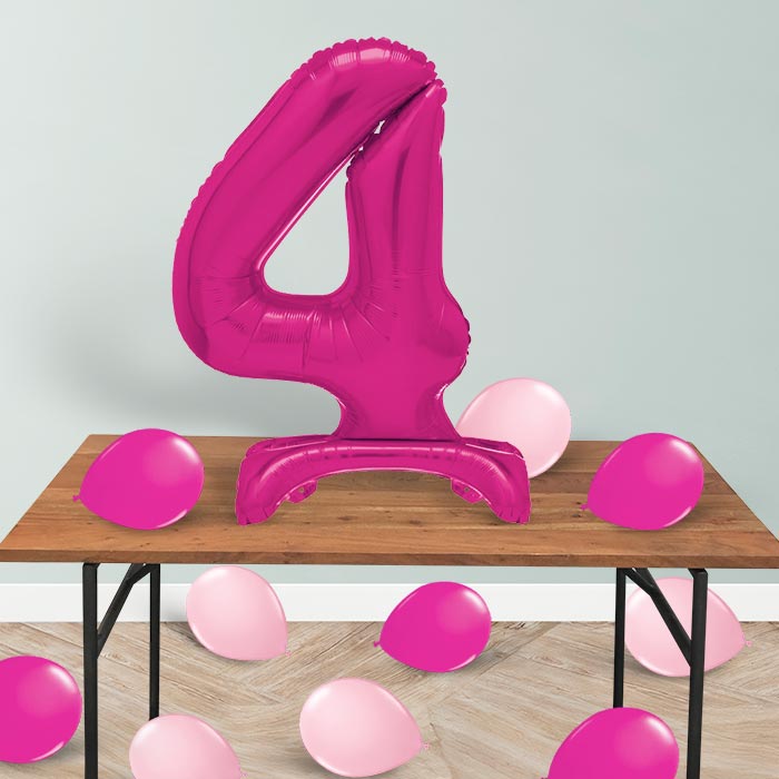 Pink Number 4 Birthday Inflated Standing Balloon Decoration - Number 4 | Small Indoor Plants