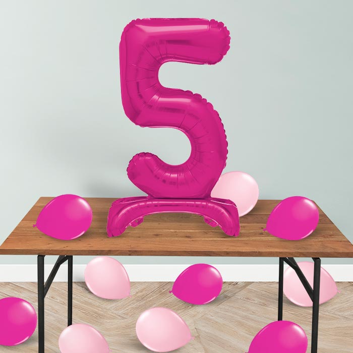 Pink Number 5 Birthday Inflated Standing Balloon Decoration - Number 5 | Small Indoor Plants