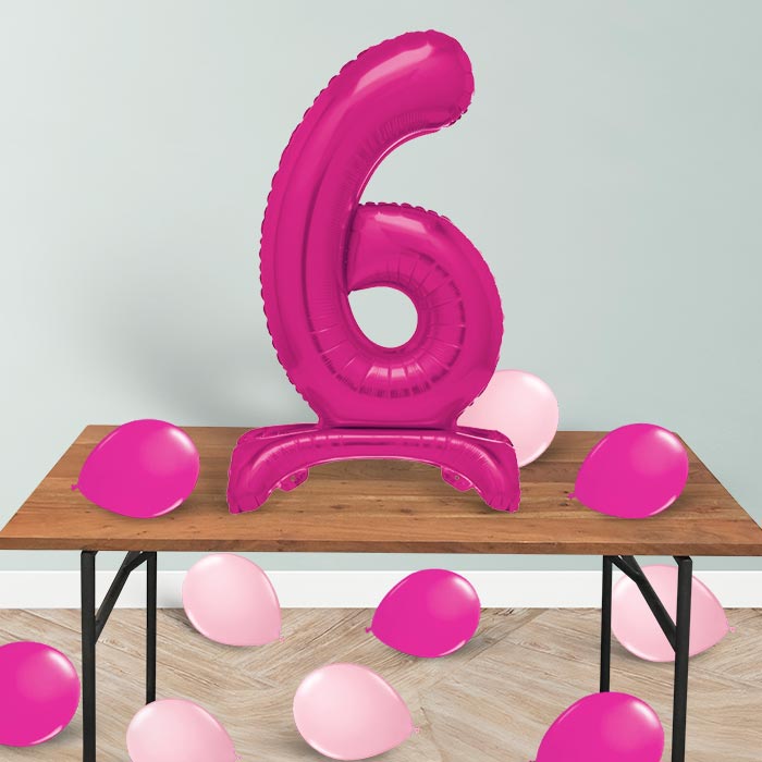 Pink Number 6 Birthday Inflated Standing Balloon Decoration - Number 6 | Small Indoor Plants