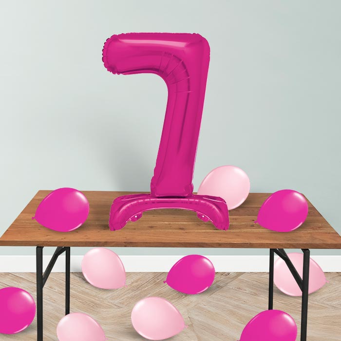 Pink Number 7 Birthday Inflated Standing Balloon Decoration - Number 7 | Small Indoor Plants