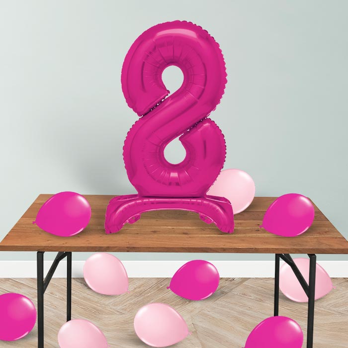 Pink Number 8 Birthday Inflated Standing Balloon Decoration - Number 8 | Small Indoor Plants