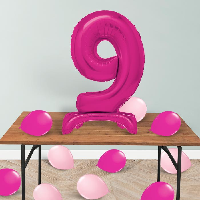 Pink Number 9 Birthday Inflated Standing Balloon Decoration - Number 9 | Small Indoor Plants