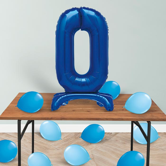Blue Number 0 Birthday Inflated Standing Balloon Decoration - Number 0 | Small Indoor Plants