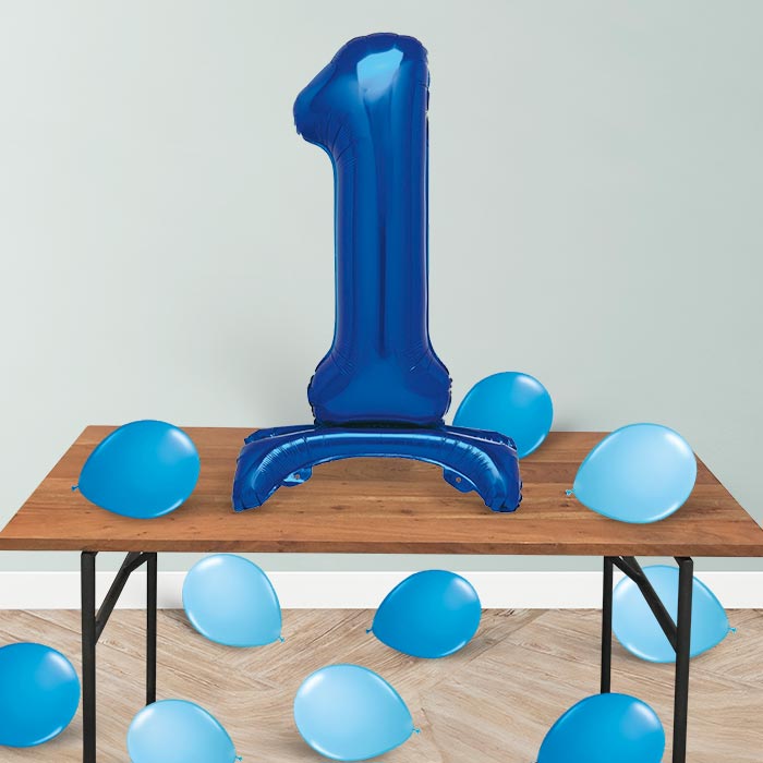 Blue Number 1 Birthday Inflated Standing Balloon Decoration - Number 1 | Small Indoor Plants