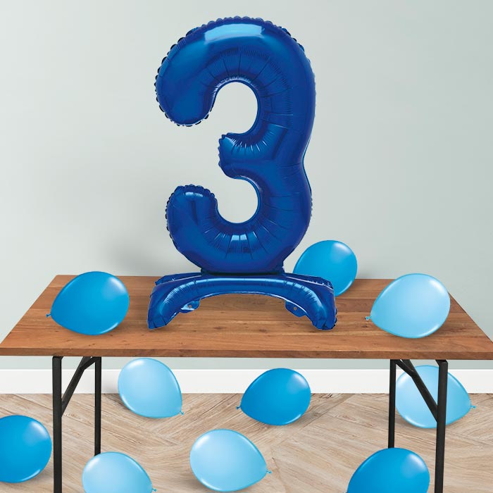 Blue Number 3 Birthday Inflated Standing Balloon Decoration - Number 3 | Small Indoor Plants