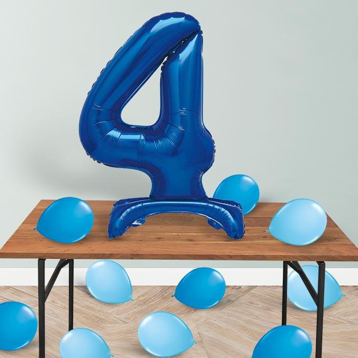 Blue Number 4 Birthday Inflated Standing Balloon Decoration - Number 4 | Small Indoor Plants