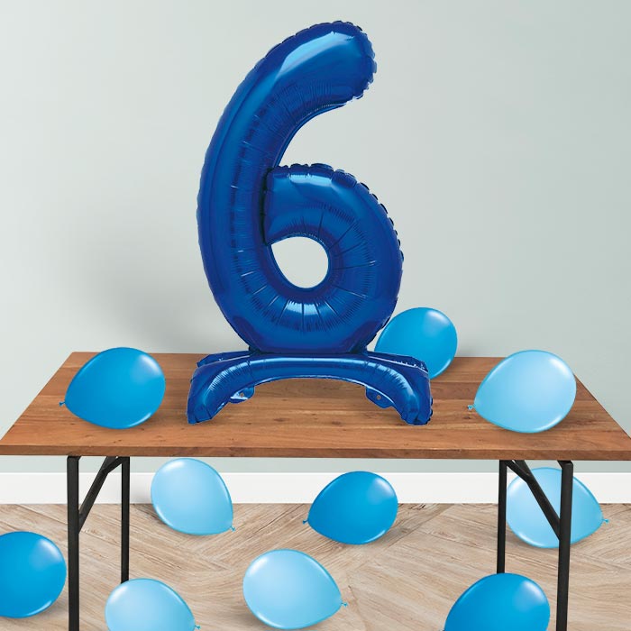 Blue Number 6 Birthday Inflated Standing Balloon Decoration - Number 6 | Small Indoor Plants