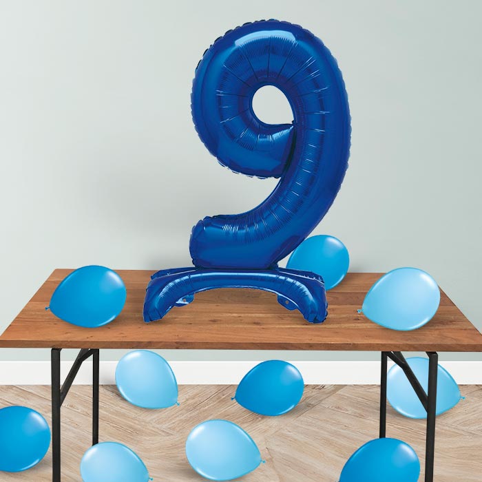 Blue Number 9 Birthday Inflated Standing Balloon Decoration - Number 9 | Small Indoor Plants