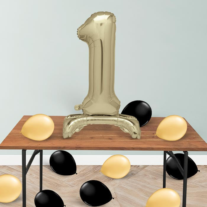 Gold Number 1 Birthday Inflated Standing Balloon Decoration - Number 1 | Small Indoor Plants