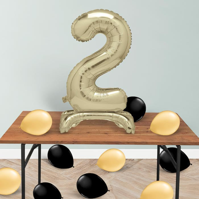 Gold Number 2 Birthday Inflated Standing Balloon Decoration - Number 2 | Small Indoor Plants