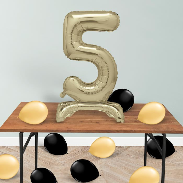 Gold Number 5 Birthday Inflated Standing Balloon Decoration - Number 5 | Small Indoor Plants