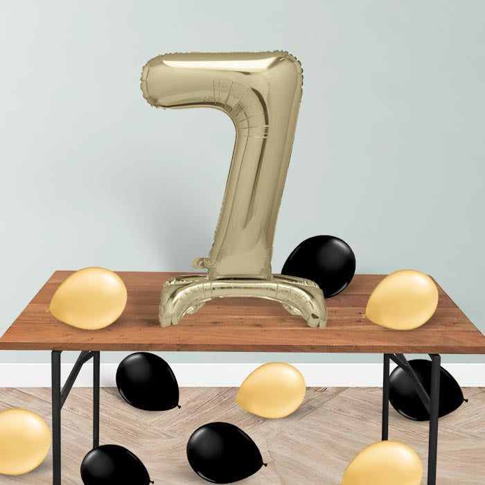 Gold Number 7 Birthday Inflated Standing Balloon Decoration - Number 7 | Small Indoor Plants