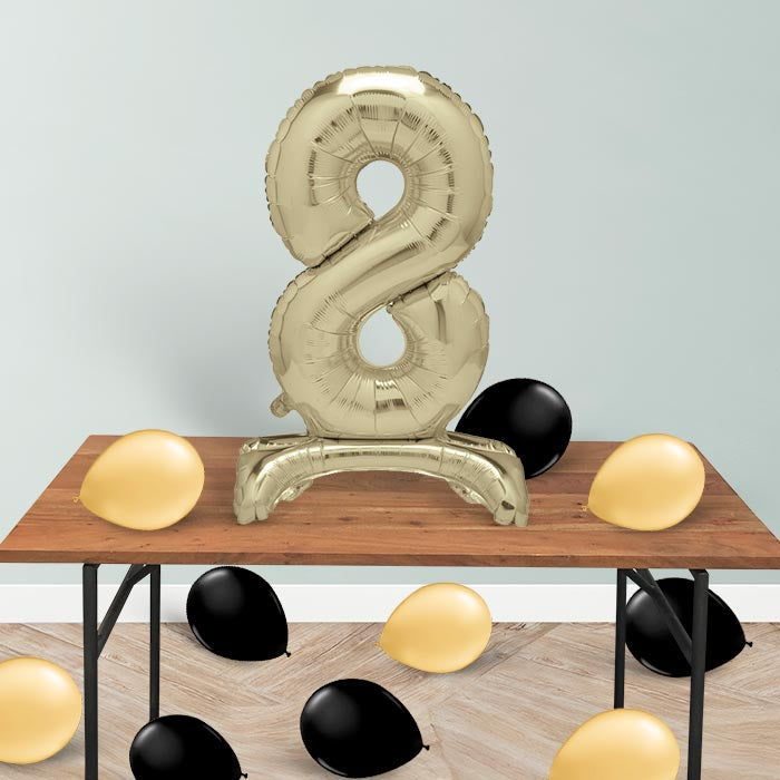 Gold Number 8 Birthday Inflated Standing Balloon Decoration - Number 8 | Small Indoor Plants