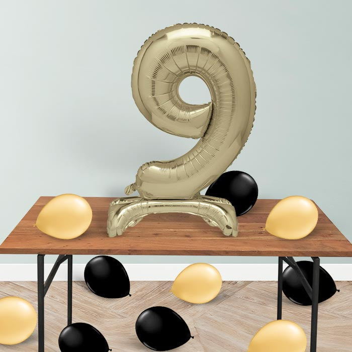 Gold Number 9 Birthday Inflated Standing Balloon Decoration - Number 9 | Small Indoor Plants