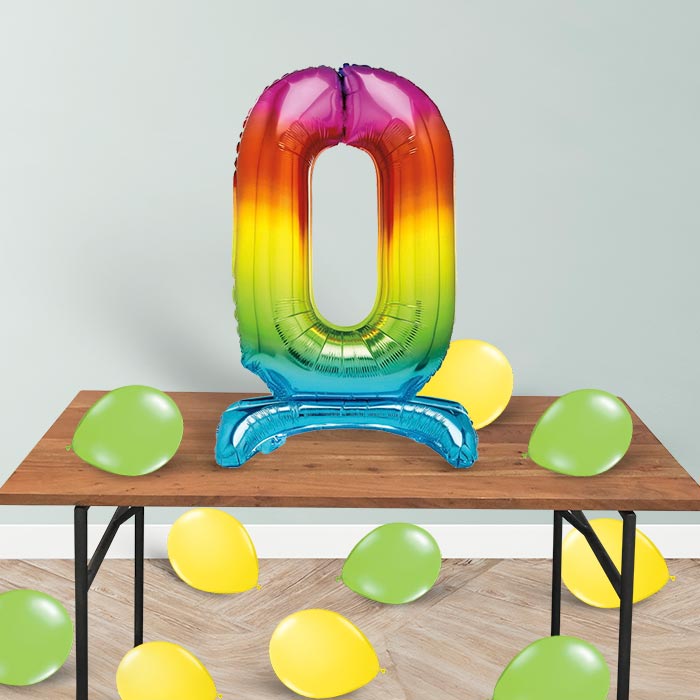 Rainbow Number 0 Birthday Inflated Standing Balloon Decoration - Number 0 | Small Indoor Plants