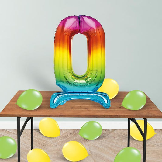 Rainbow Number 0 Birthday Inflated Standing Balloon Decoration - Number 0 | Small Indoor Plants