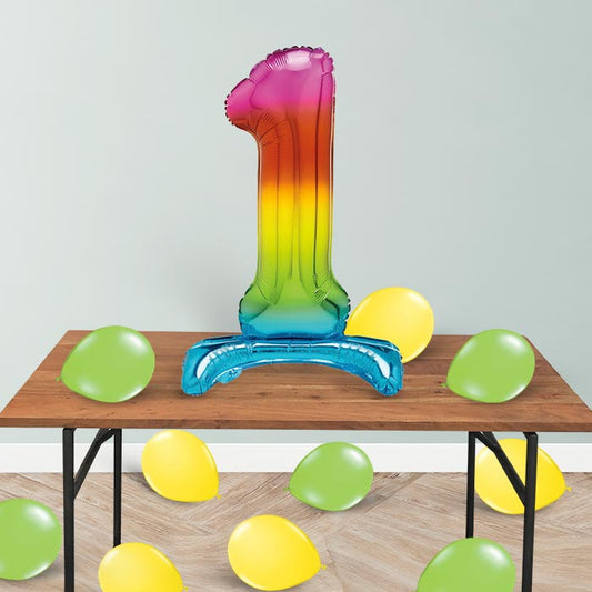 Rainbow Number 1 Birthday Inflated Standing Balloon Decoration - Number 1 | Small Indoor Plants